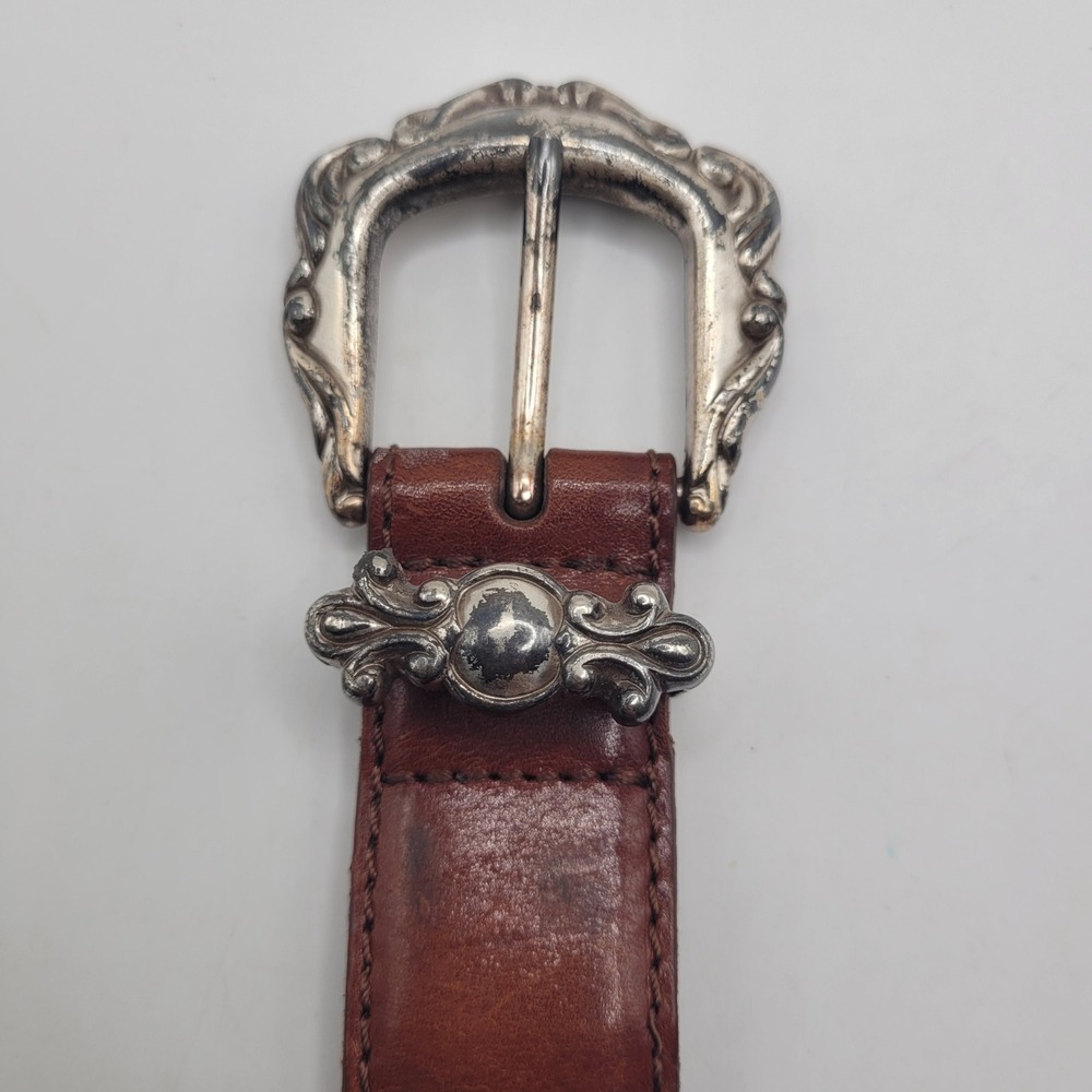 Fossil Belt Sml Brown Leather Silver Western Concho Engraved Cowgirl Boho Rodeo - Picture 3 of 8
